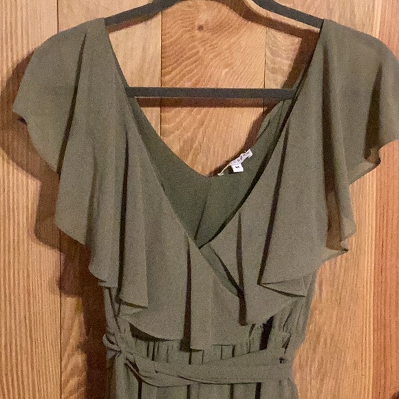 Baltic Born Katya Ruffle Maxi Dress olive green color - Picture 2 of 7